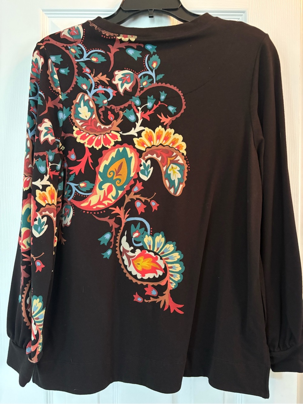 Chico's Black Long-Sleeve Top with Multicolor Paisley Print